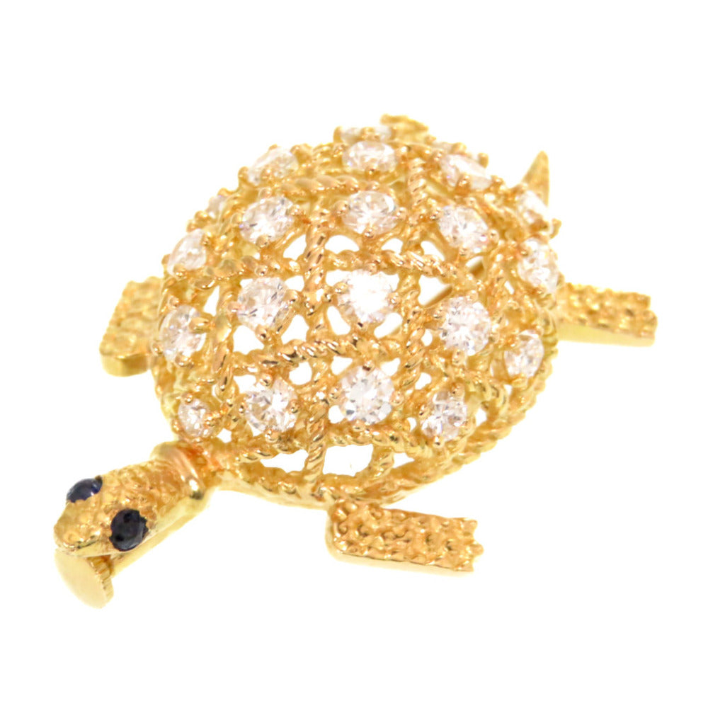 新品同様 カルティエ タートル 750YG ダイヤ/サファイア ブローチ K18YG/ダイヤモンド/サファイア ゴールド カメ 亀モチーフ アクセサリー 0832-1【中古】CARTIER レディース