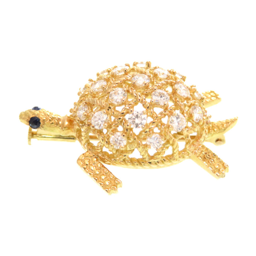 新品同様 カルティエ タートル 750YG ダイヤ/サファイア ブローチ K18YG/ダイヤモンド/サファイア ゴールド カメ 亀モチーフ アクセサリー 0832-1【中古】CARTIER レディース