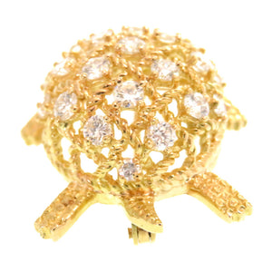 新品同様 カルティエ タートル 750YG ダイヤ/サファイア ブローチ K18YG/ダイヤモンド/サファイア ゴールド カメ 亀モチーフ アクセサリー 0832-1【中古】CARTIER レディース