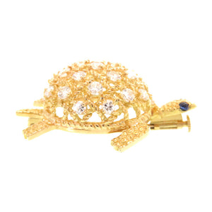 新品同様 カルティエ タートル 750YG ダイヤ/サファイア ブローチ K18YG/ダイヤモンド/サファイア ゴールド カメ 亀モチーフ アクセサリー 0832-1【中古】CARTIER レディース