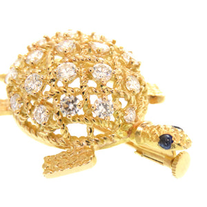 新品同様 カルティエ タートル 750YG ダイヤ/サファイア ブローチ K18YG/ダイヤモンド/サファイア ゴールド カメ 亀モチーフ アクセサリー 0832-1【中古】CARTIER レディース