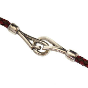 美品 エルメス トゥアレグ 編み込み ヴィンテージ レザー シルバー ネックレス 0060 【中古】 HERMES