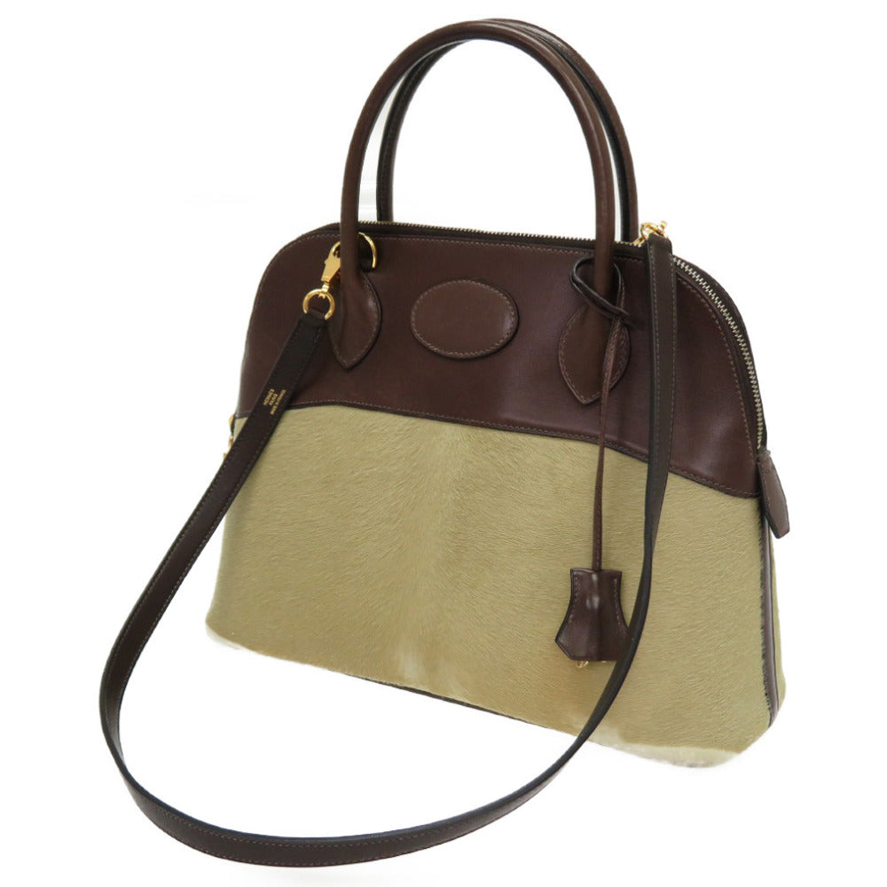 エルメス ボリード31 ヴォートロイカ/ヴォーシャモニー エベンヌ ハンドバッグ ゴールド金具 ショルダーストラップ付 □K刻印 0062【中古】HERMES