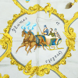 エルメス カレ90 Plumes et Grelots 羽根飾りと鈴 シルク ベージュ スカーフ 0126 【中古】 HERMES