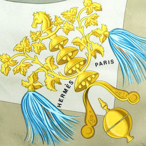 エルメス カレ90 Plumes et Grelots 羽根飾りと鈴 シルク ベージュ スカーフ 0126 【中古】 HERMES