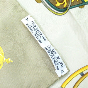 エルメス カレ90 Plumes et Grelots 羽根飾りと鈴 シルク ベージュ スカーフ 0126 【中古】 HERMES