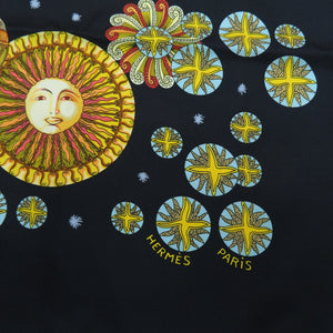 美品 エルメス カレ90 LE ROY SOLEIL 太陽王 シルク100% ブラック スカーフ 黒 0135 【中古】 HERMES