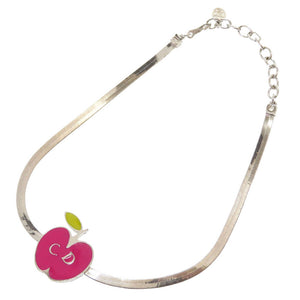 クリスチャン ディオール ロゴ チョーカー ネックレス りんご ピンク シルバー メタル 0157【中古】Christian Dior