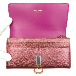新品同様 ブルガリ レザー メタリックレッド ゴールド金具 長財布 財布 赤 0018 【中古】 BVLGARI