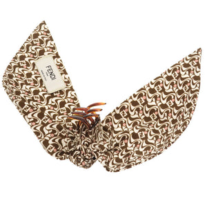 美品 フェンディ ズッカ 柄 ヘアクリップ シルク プラスチック ブラウン ヘア アクセサリー 0368 【中古】 FENDI