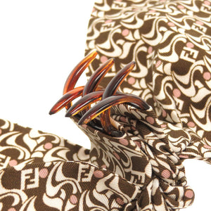 美品 フェンディ ズッカ 柄 ヘアクリップ シルク プラスチック ブラウン ヘア アクセサリー 0368 【中古】 FENDI