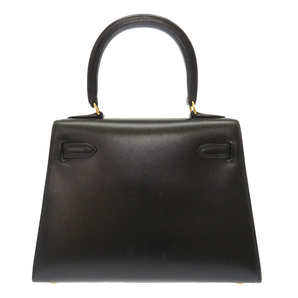 美品 エルメス ミニケリー ボックスカーフ ブラック ゴールド金具 □F刻印 ハンドバッグ バッグ ストラップ付 黒 0044 【中古】 HERMES ケリー20