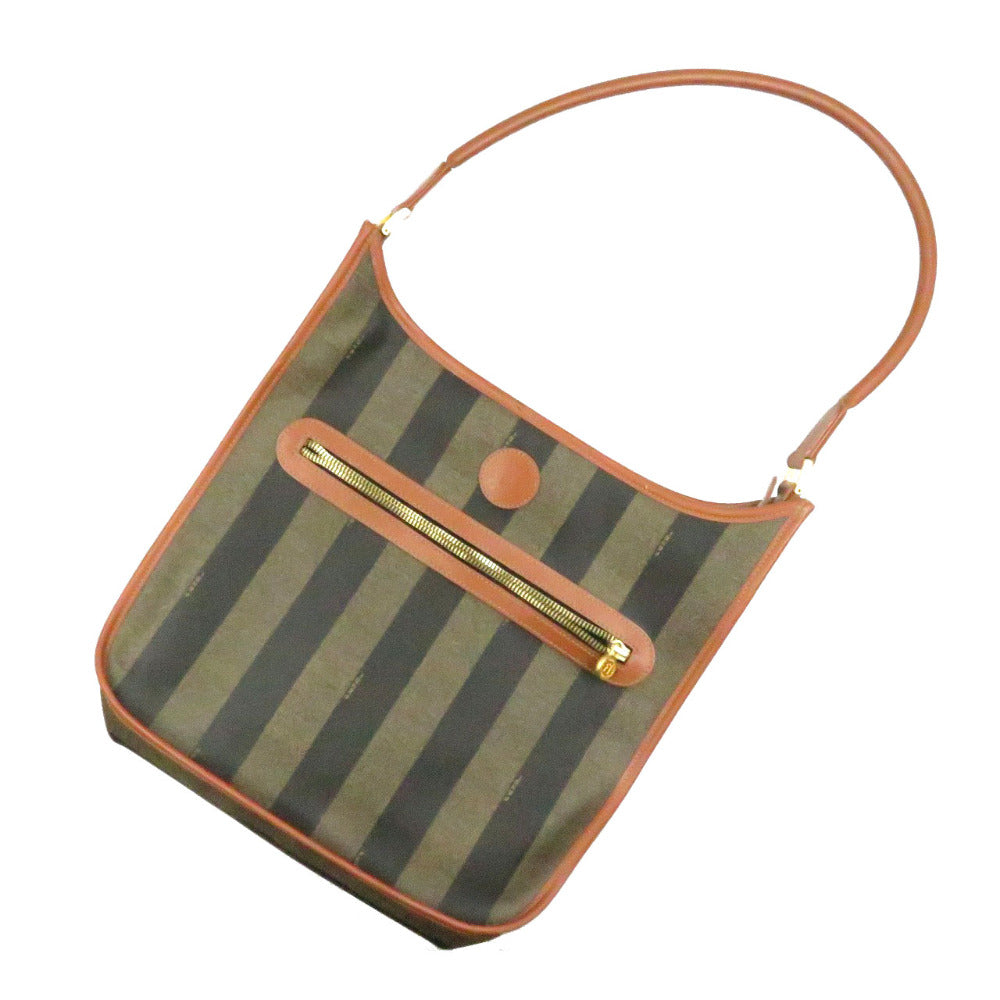 フェンディ ペカン柄 PVC ブラウン ブラック ハンドバッグ ワンショルダー バッグ 0100 【中古】 FENDI