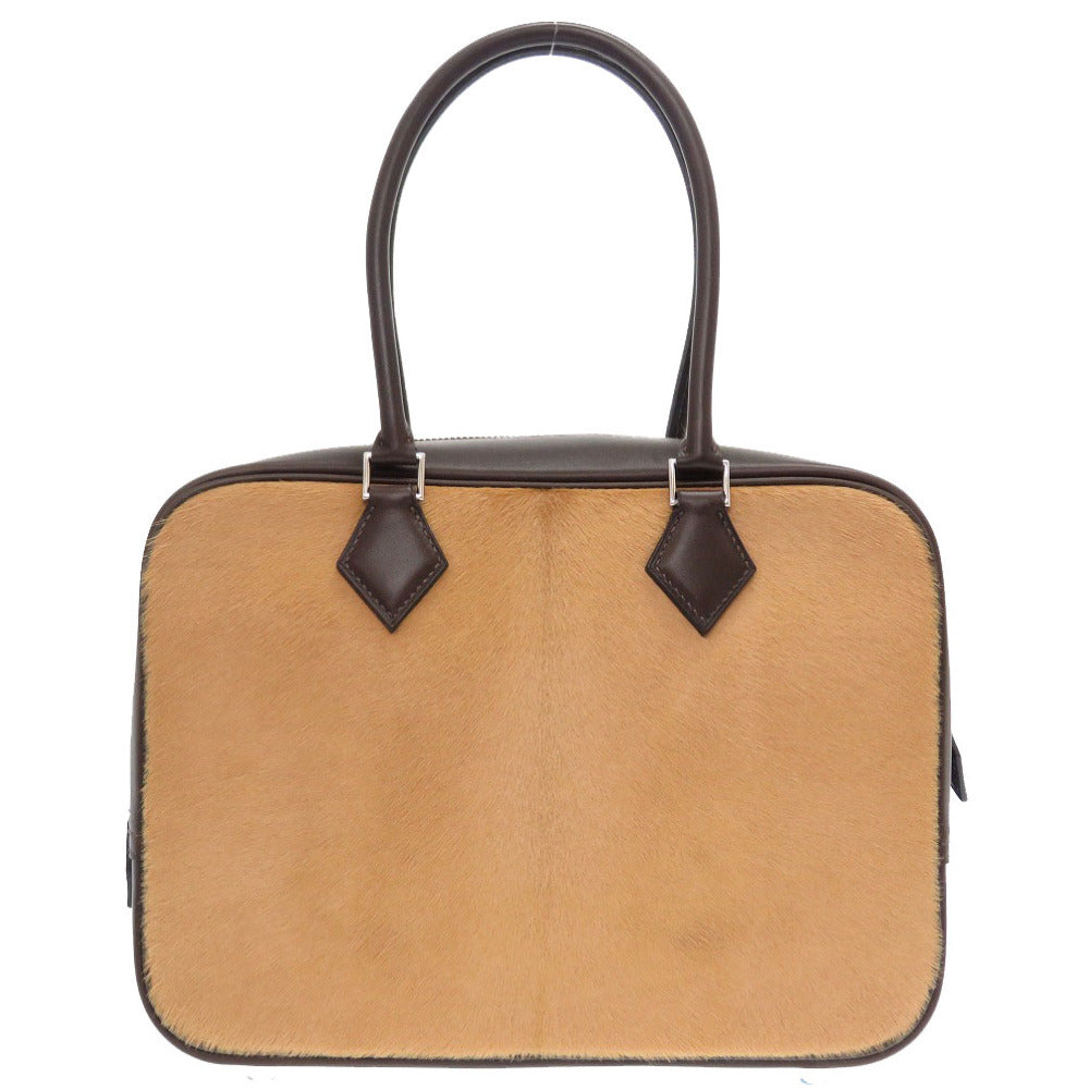 未使用 エルメス プリュム28 トロイカ シャモニー エベンヌ シルバー金具 □K刻印 ハンドバッグ バッグ 茶 0026 【中古】 HERMES ハラコ