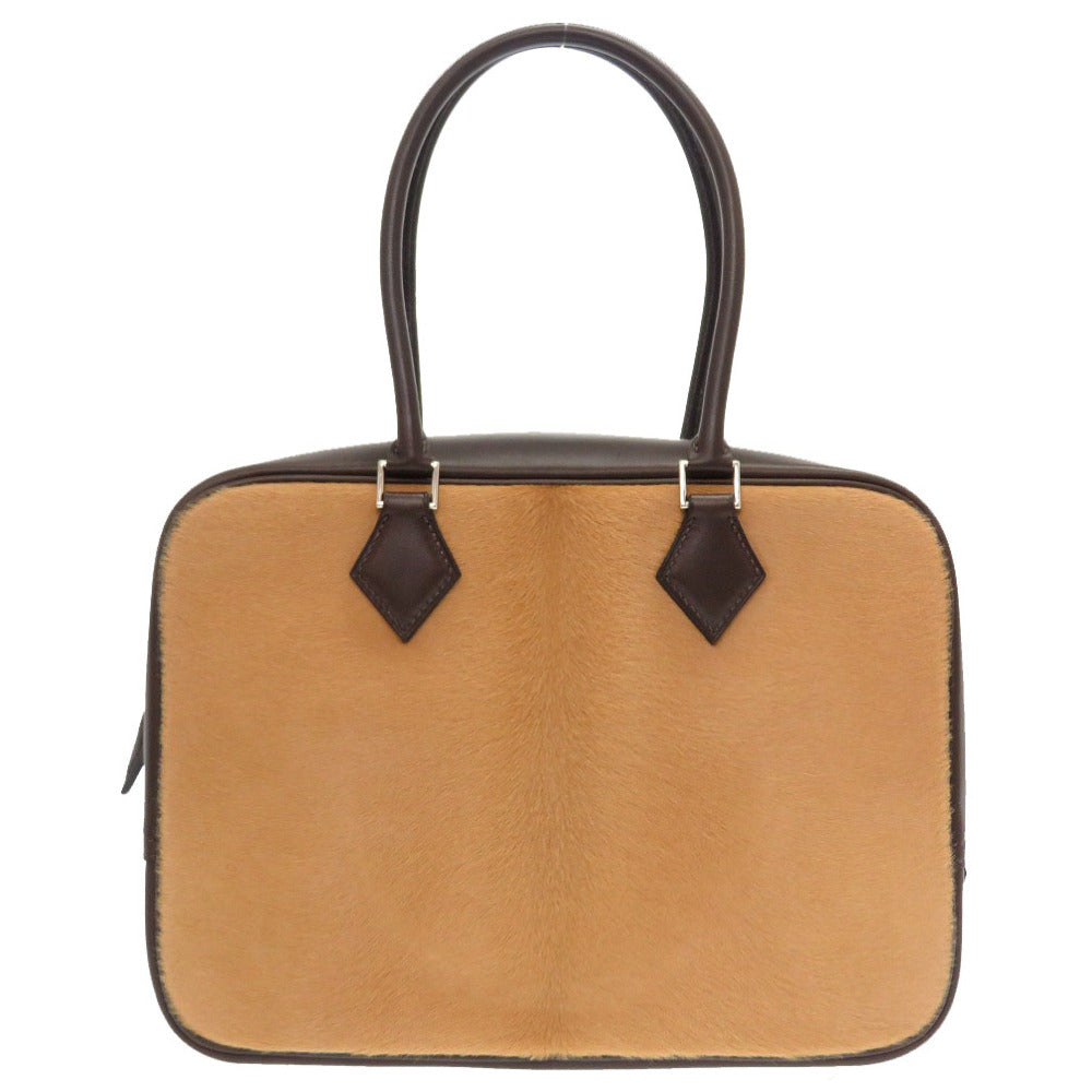 未使用 エルメス プリュム28 トロイカ シャモニー エベンヌ シルバー金具 □K刻印 ハンドバッグ バッグ 茶 0026 【中古】 HERMES ハラコ