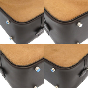 未使用 エルメス プリュム28 トロイカ シャモニー エベンヌ シルバー金具 □K刻印 ハンドバッグ バッグ 茶 0026 【中古】 HERMES ハラコ