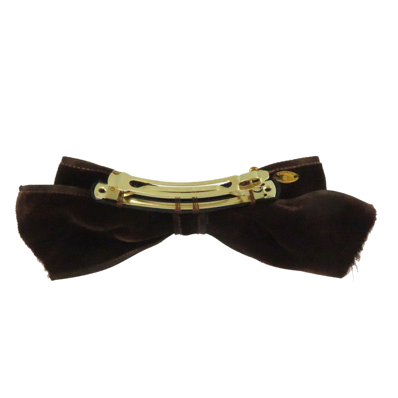 シャネル スウェード ブラウン ゴールド金具 バレッタ 髪留め リボン ココマーク ターンロックモチーフ 茶 0032 【中古】 CHANEL スエード