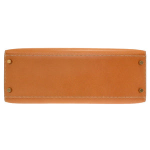 美品 エルメス ケリー32 外縫い ヴァッシュ ナチュラル ゴールド金具 □H刻印 ハンドバッグ バッグ 茶 0059 【中古】 HERMES