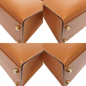 美品 エルメス ケリー32 外縫い ヴァッシュ ナチュラル ゴールド金具 □H刻印 ハンドバッグ バッグ 茶 0059 【中古】 HERMES