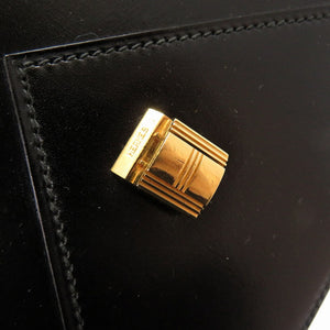 エルメス カデナ金具 カデナ金具 2WAY ボックスカーフ ショルダーバッグ クラッチバッグ ヴィンテージ ブラック ゴールド金具 0059【中古】HERMES