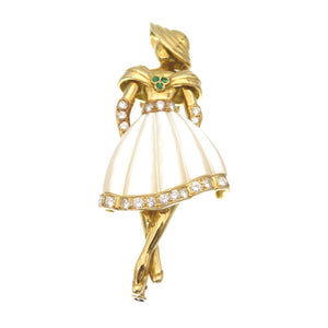 新品同様 クリスチャン ディオール 750YG ダイヤ/シェル/エメラルド ブローチ K18YG 女性モチーフ ゴールド ジュエリー アクセサリー 0068【中古】Christian Dior レディース