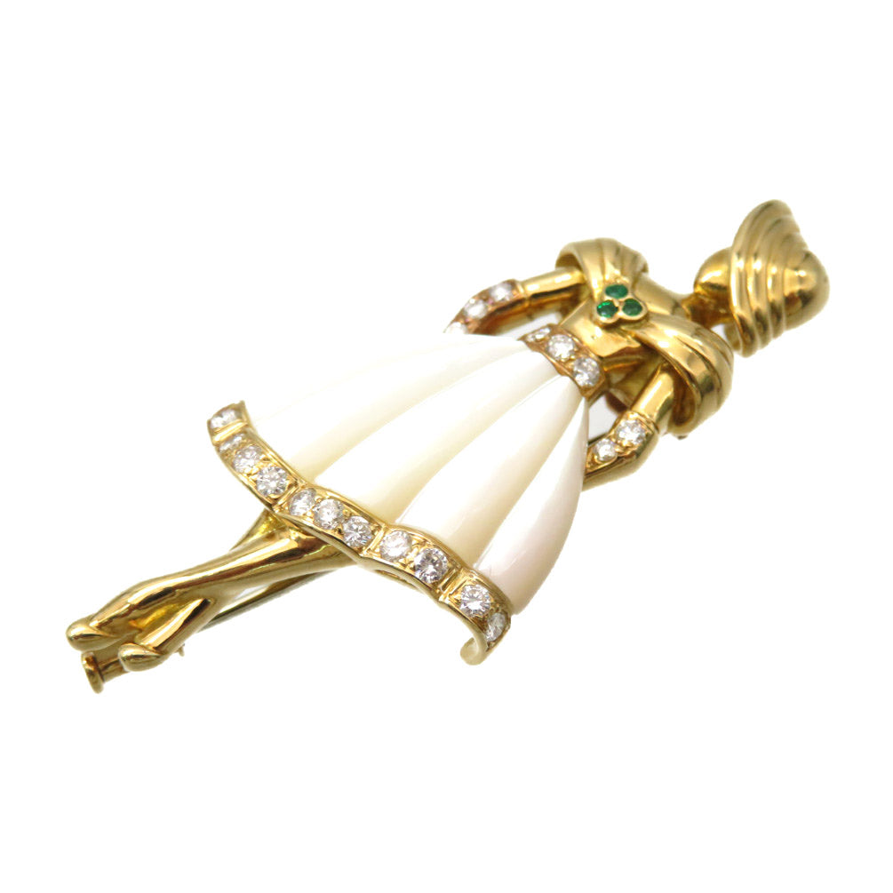 新品同様 クリスチャン ディオール 750YG ダイヤ/シェル/エメラルド ブローチ K18YG 女性モチーフ ゴールド ジュエリー アクセサリー 0068【中古】Christian Dior レディース