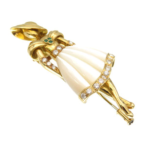 新品同様 クリスチャン ディオール 750YG ダイヤ/シェル/エメラルド ブローチ K18YG 女性モチーフ ゴールド ジュエリー アクセサリー 0068【中古】Christian Dior レディース