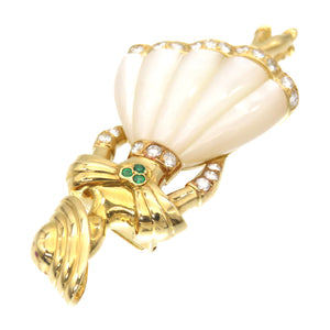 新品同様 クリスチャン ディオール 750YG ダイヤ/シェル/エメラルド ブローチ K18YG 女性モチーフ ゴールド ジュエリー アクセサリー 0068【中古】Christian Dior レディース