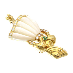 新品同様 クリスチャン ディオール 750YG ダイヤ/シェル/エメラルド ブローチ K18YG 女性モチーフ ゴールド ジュエリー アクセサリー 0068【中古】Christian Dior レディース