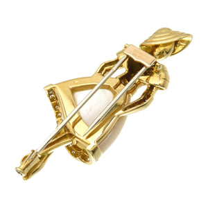 新品同様 クリスチャン ディオール 750YG ダイヤ/シェル/エメラルド ブローチ K18YG 女性モチーフ ゴールド ジュエリー アクセサリー 0068【中古】Christian Dior レディース