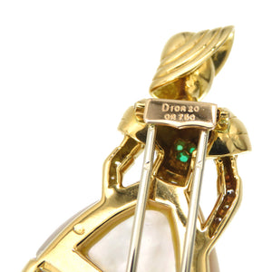 新品同様 クリスチャン ディオール 750YG ダイヤ/シェル/エメラルド ブローチ K18YG 女性モチーフ ゴールド ジュエリー アクセサリー 0068【中古】Christian Dior レディース