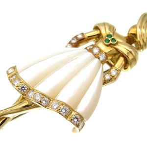 新品同様 クリスチャン ディオール 750YG ダイヤ/シェル/エメラルド ブローチ K18YG 女性モチーフ ゴールド ジュエリー アクセサリー 0068【中古】Christian Dior レディース