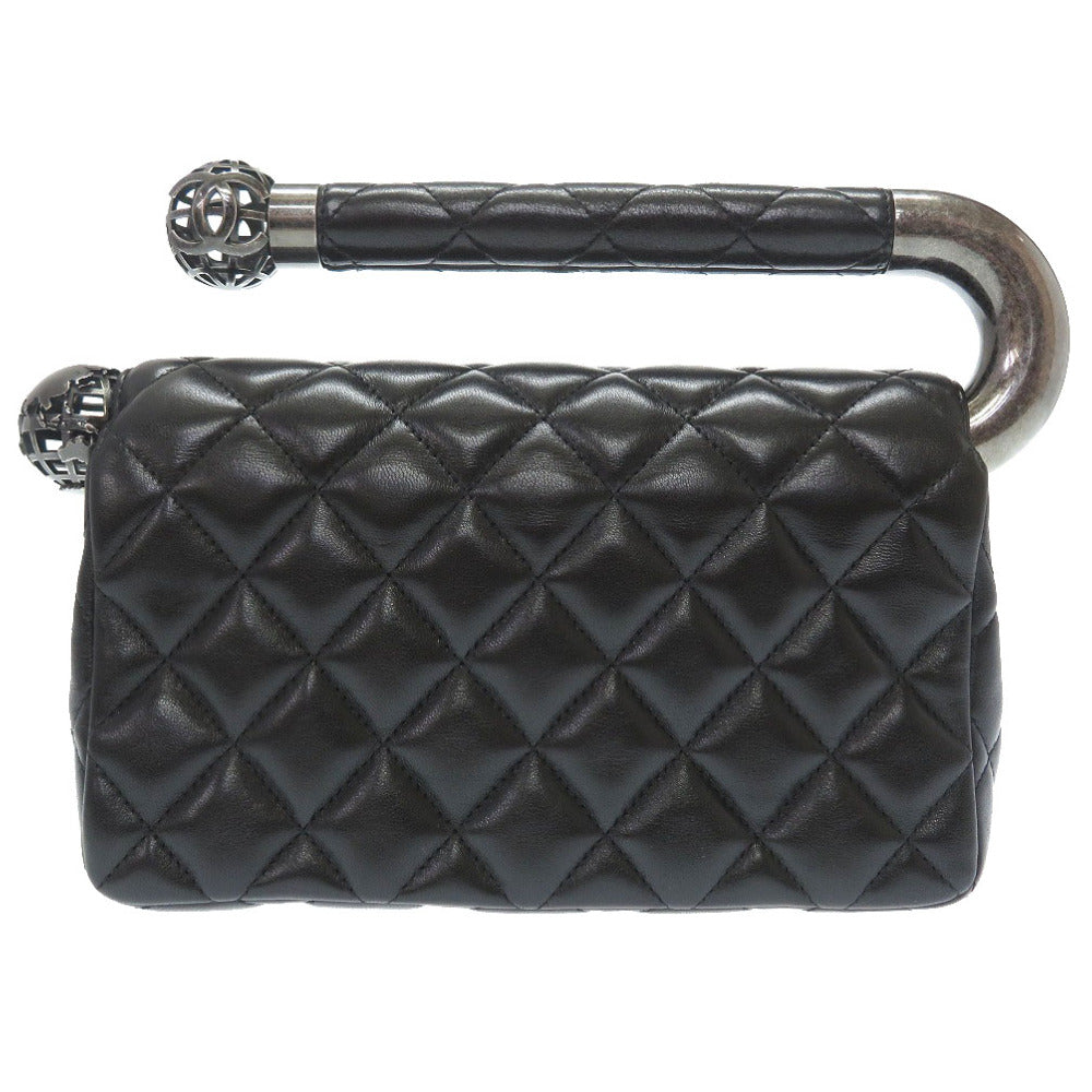 美品 シャネル アラウンド ザ ワールド イブニング マトラッセ ラムスキン ブラック アース 18番台 ガンメタリック金具 ハンドバッグ ココマーク ターンロック 地球 黒 0024 【中古】 CHANEL