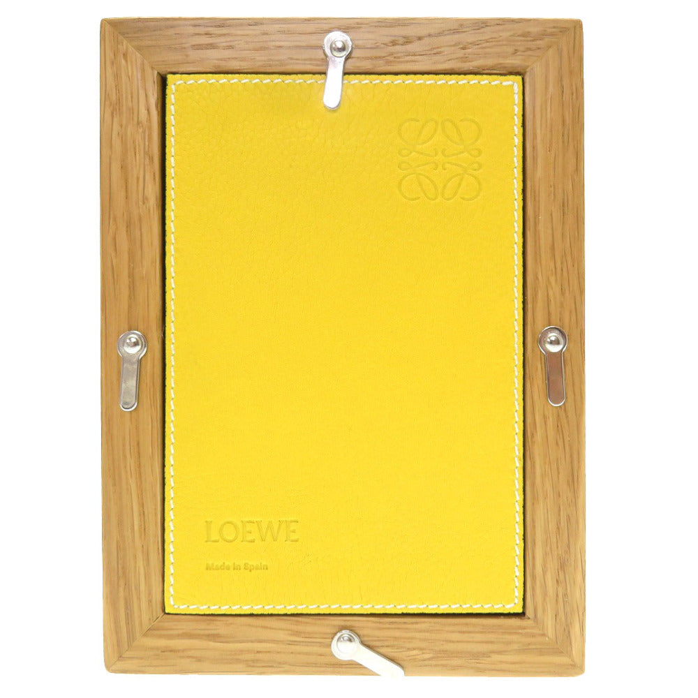 ロエベ フォトフレーム 写真立て ウッド レザー イエロー ガラスフレーム 0048 【中古】 LOEWE