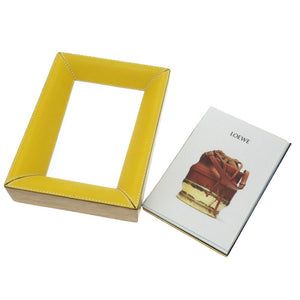 ロエベ フォトフレーム 写真立て ウッド レザー イエロー ガラスフレーム 0048 【中古】 LOEWE