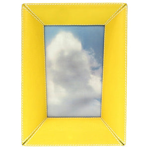 ロエベ フォトフレーム 写真立て ウッド レザー イエロー ガラスフレーム 0048 【中古】 LOEWE