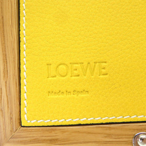 ロエベ フォトフレーム 写真立て ウッド レザー イエロー ガラスフレーム 0048 【中古】 LOEWE