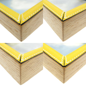 ロエベ フォトフレーム 写真立て ウッド レザー イエロー ガラスフレーム 0048 【中古】 LOEWE