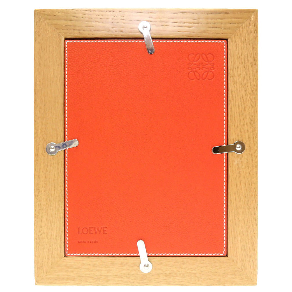 ロエベ フォトフレーム 写真立て ウッド レザー オレンジ ガラスフレーム 0049 【中古】 LOEWE