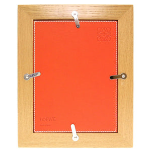 ロエベ フォトフレーム 写真立て ウッド レザー オレンジ ガラスフレーム 0049 【中古】 LOEWE
