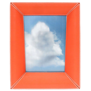 ロエベ フォトフレーム 写真立て ウッド レザー オレンジ ガラスフレーム 0049 【中古】 LOEWE