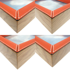 ロエベ フォトフレーム 写真立て ウッド レザー オレンジ ガラスフレーム 0049 【中古】 LOEWE