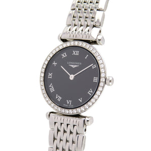 ロンジン ラ グラン クラシック ダイヤベゼル L4.210.0 クオーツ 腕時計 SS/ダイヤモンド ブラック 黒文字盤 0056【中古】LONGINES レディース