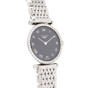 ロンジン ラ グラン クラシック ダイヤベゼル L4.210.0 クオーツ 腕時計 SS/ダイヤモンド ブラック 黒文字盤 0056【中古】LONGINES レディース