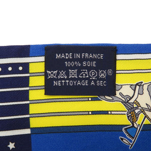 美品 エルメス パウニー族の首長 Pani La Shar Pawnee シルク ブルー スカーフ 青 黄 0138 【中古】 HERMES