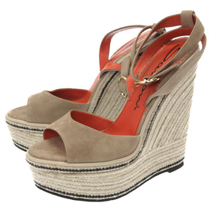 新品同様 サントーニ ウエッジソール サンダル サイズ40 スウェード グレー 0031【中古】Santoni レディース シューズ