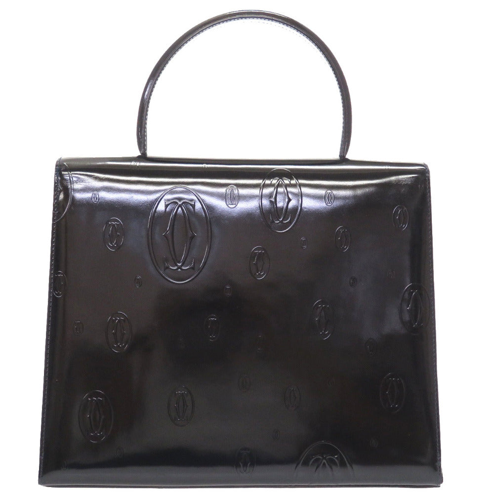 カルティエ ハッピーバースデー パテントレザー ブラック ネイビ―ステッチ ハンドバッグ バッグ 黒 0035 【中古】 CARTIER