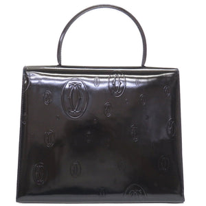 カルティエ ハッピーバースデー パテントレザー ブラック ネイビ―ステッチ ハンドバッグ バッグ 黒 0035 【中古】 CARTIER