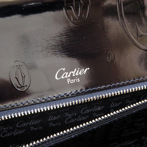 カルティエ ハッピーバースデー パテントレザー ブラック ネイビ―ステッチ ハンドバッグ バッグ 黒 0035 【中古】 CARTIER