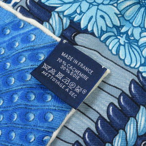 美品 エルメス カレ140 侍の鎧兜 Parures de Samourais カシミヤ シルク ブルー ストール 青 0120 【中古】 HERMES